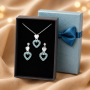 Set Colier si Cercei Inima din Argint 925 cu Cristale Albastre Cadou pentru Femei G1764