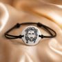 Bratara Iisus Hristos cu Coroana de Spini - banut 16.5mm argint 925 si snur negru reglabil S0283