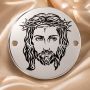 Bratara Iisus Hristos cu Coroana de Spini - banut 16.5mm argint 925 si snur negru reglabil S0283