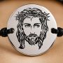 Bratara Iisus Hristos cu Coroana de Spini - banut 16.5mm argint 925 si snur negru reglabil S0283