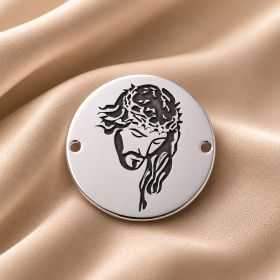 Charm Isus din argint 925, element brățară rotund gravat 16.5 mm E0438