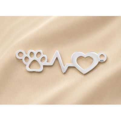 Pandantiv Argint 925 Lăbuță și Inimă cu Puls - Iubitori de Animale E0032