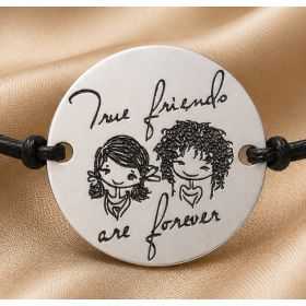 Bratara cu snur reglabil si banut din Argint 925 True Friends Are Forever 16.5 mm B-E1354