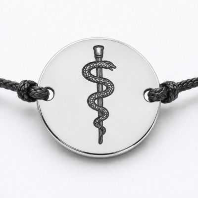 Brățară Cadre Medicale cu Șnur Ajustabil – Bănuț Argint 925, Simbol Asclepius Gravat