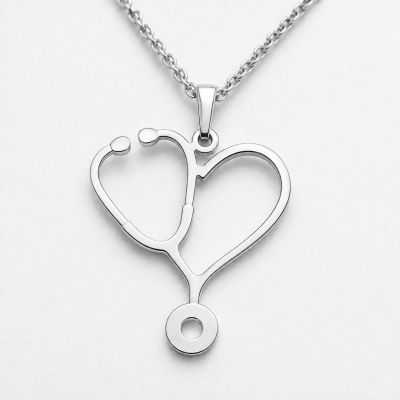 Colier Argint 925 Stetoscop-Inimă – Cadou Medic / Asistentă, Gravură Personalizată