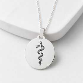 Colier Absolvire Medicină Argint 925 – Bănuț Asclepius cu Data Jurământului Gravată