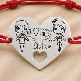 Bratara snur rosu cu inimioara din Argint 925 I Love My BFF B-E0896