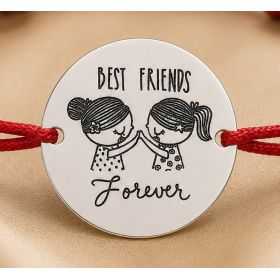Bratara cu snur rosu reglabil si banut din Argint 925 - Best Friends Forever B-E1631