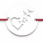 Brățară argint 925 cu bănuț inimă și păsări, șnur reglabil — cadou romantic B-E1147