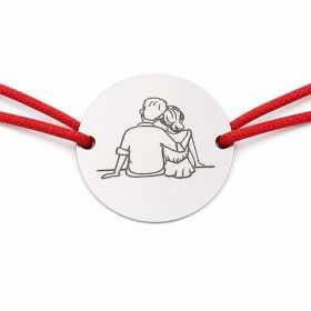Brățară argint 925 cu bănuț cuplu îmbrățișat, șnur reglabil — cadou romantic B-E1598