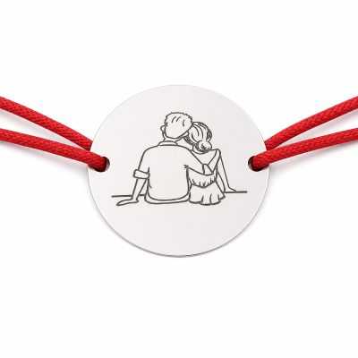 Brățară argint 925 cu bănuț cuplu îmbrățișat, șnur reglabil — cadou romantic B-E1598
