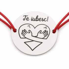 Brățară argint 925 cu bănuț Inimă Îmbrățișată Te Iubesc, șnur reglabil — cadou romantic B-E2081