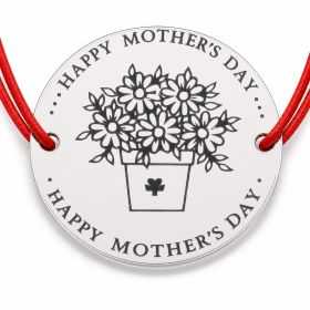 Brățară argint 925 cu bănuț Happy Mother's Day, șnur reglabil — cadou pentru mama B-E0384