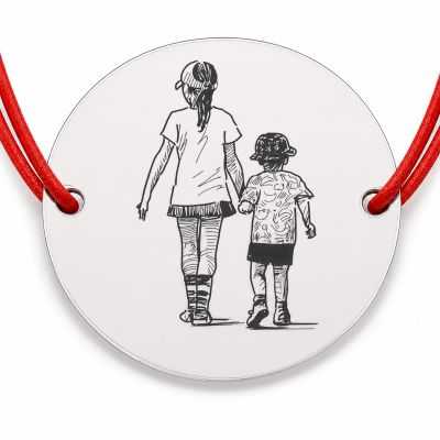 Brățară argint 925 cu bănuț sora și frățiorul la plimbare, șnur reglabil B-E0466