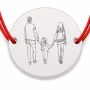 Brățară argint 925 cu bănuț familie cu un copil, șnur reglabil — cadou pentru familie B-E0497
