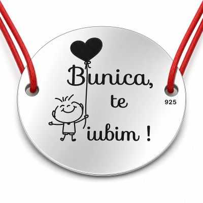 Brățară argint 925 cu bănuț Bunica, te iubim, șnur reglabil — cadou pentru bunica B-E0522