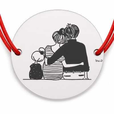 Brățară argint 925 cu bănuț mama, tata și fetița, șnur reglabil — cadou pentru familie B-E0526