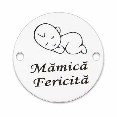 Bănuț de argint 925 gravat Mămică Fericită E0579