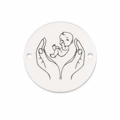 Bănuț de argint 925 gravat mâini care țin bebelușul E1273