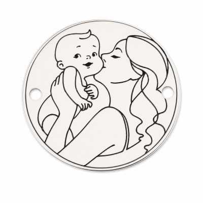 Bănuț de argint 925 gravat Mama sărutând bebelușul E1276