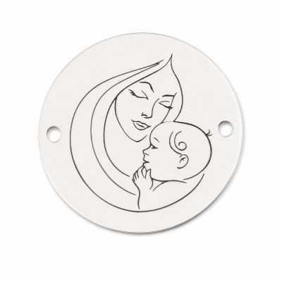 Bănuț de argint 925 gravat Mama și bebelușul E1277