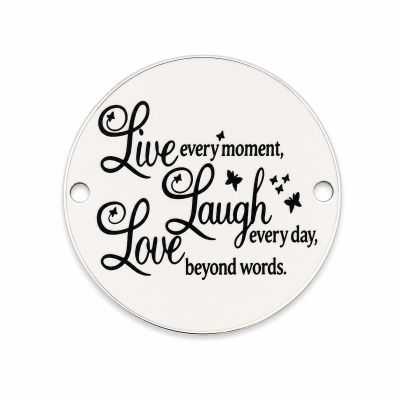 Pandantiv rotund argint 925 cu mesaj „Live, Laugh, Love”, gravură laser 16.5mm E0401