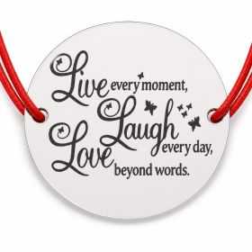 Brățară argint 925 cu bănuț Live Laugh Love, șnur reglabil — cadou motivațional B-E0401