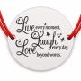 Brățară argint 925 cu bănuț Live Laugh Love, șnur reglabil — cadou motivațional B-E0401