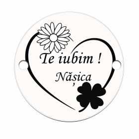 Bănuț de argint 925 gravat Te iubim, nășica! cu flori E1454