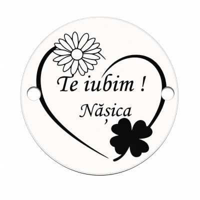 Bănuț de argint 925 gravat Te iubim, nășica! cu flori E1454