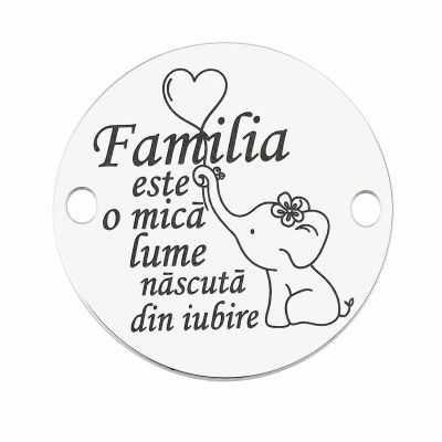 Bănuț de argint 925 gravat Familia este o mică lume născută din iubire E1465