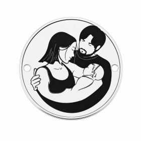 Bănuț argint 925 gravat familie cu bebeluș, Ø 16,5 mm — pentru părinți E1471