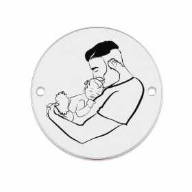 Bănuț argint 925 gravat tată cu barbă și bebeluș, Ø 16,5 mm — pentru tată E1496