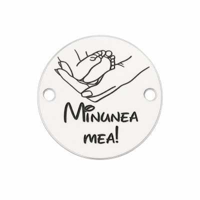 Bănuț de argint 925 gravat Minunea mea!, tălpiță în palmă E1571