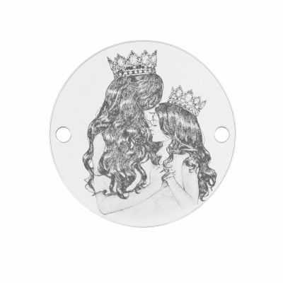 Bănuț de argint 925 gravat Mommy's Little Princess, mamă și fetiță cu coroane E1579