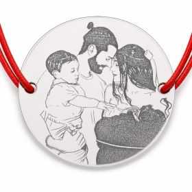 Brățară argint 925 cu bănuț familie tânără, șnur reglabil — cadou B-E1654