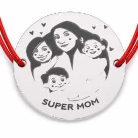Brățară argint 925 cu bănuț Super Mom, șnur reglabil — cadou B-E1754