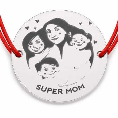 Brățară argint 925 cu bănuț Super Mom, șnur reglabil — cadou B-E1754