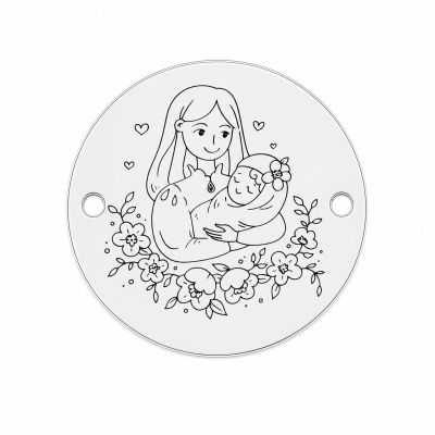 Bănuț de argint 925 gravat Mamă și Fiică cu Flori E1820