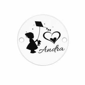 Bănuț de argint 925 gravat Fetiță cu Zmeu Personalizat cu Nume E2021