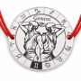 Brățară argint 925 cu bănuț zodia Gemeni, șnur reglabil — cadou B-E0362