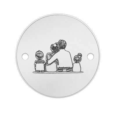 Bănuț de argint 925 gravat în relief Familie cu Fetiță și Băiețel E2106