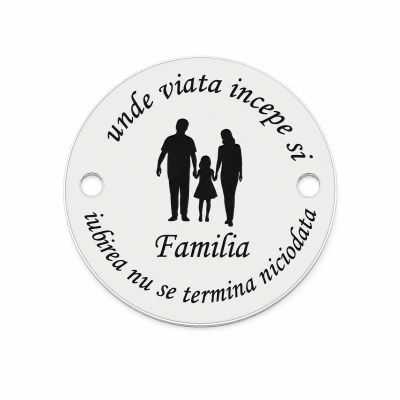 Bănuț argint 925 gravat familie cu fetiță, Ø 16,5 mm — cadou familie E0149