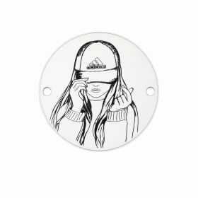Element brățară fată urbană cu șapcă din argint 925, tăbliță rotundă gravată 16.5 mm E1109