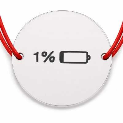 Brățară argint 925 cu bănuț Baterie 1%, șnur reglabil — cadou amuzant B-E0829