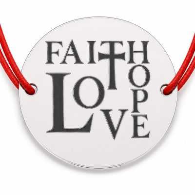 Brățară argint 925 cu bănuț Faith Love Hope, șnur reglabil — cadou cu credință B-E1572