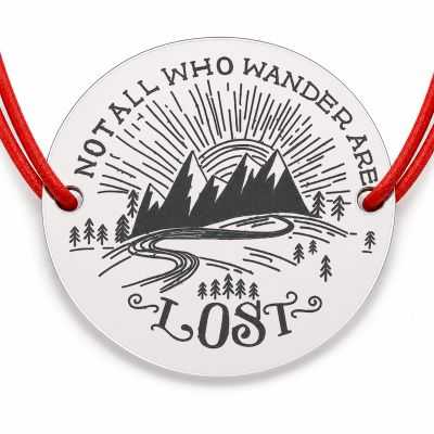 Brățară argint 925 cu bănuț Not all who wander are lost, șnur reglabil — cadou aventură B-E1747