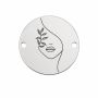 Medalion portret minimalist cu frunze din argint 925 16.5mm E1802-GS
