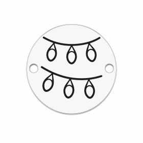 Element brățară instalație de Crăciun din argint 925, tăbliță rotundă cu ghirlandă luminoasă gravată 16.5 mm E1028