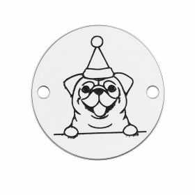 Element brățară cățel buldog de Crăciun din argint 925, bănuț gravat laser 16.5 mm E1772